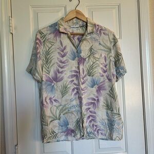 Alfred Dunner Lavender, Blue and Green Tropical Floral Button-Front Blouse